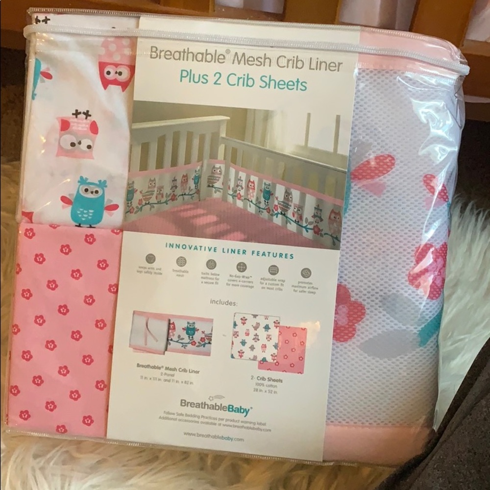 Mesh Crib Liner + 2 Crib Sheets